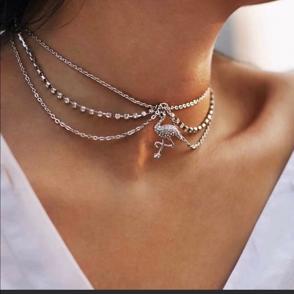NEW Trendy decorative silver flamingo chok…